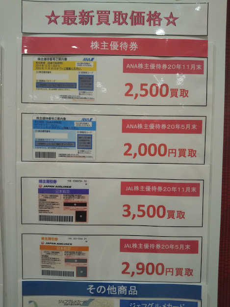 金券コーナー】ANA・JAL株主優待券の買取価格変更のお知らせ | 米子市 